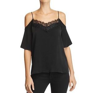 Aqua satin lace cold shoulder top